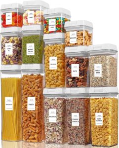 Vtopmart 14 PCS Airtight Food Storage Containers Set, BPA Free Plastic Kitchen Pantry Organizer, with Easy Lock Lids for Pasta Spaghetti Cereal Snack Flour Sugar Rice Organization, Include 120 Labels