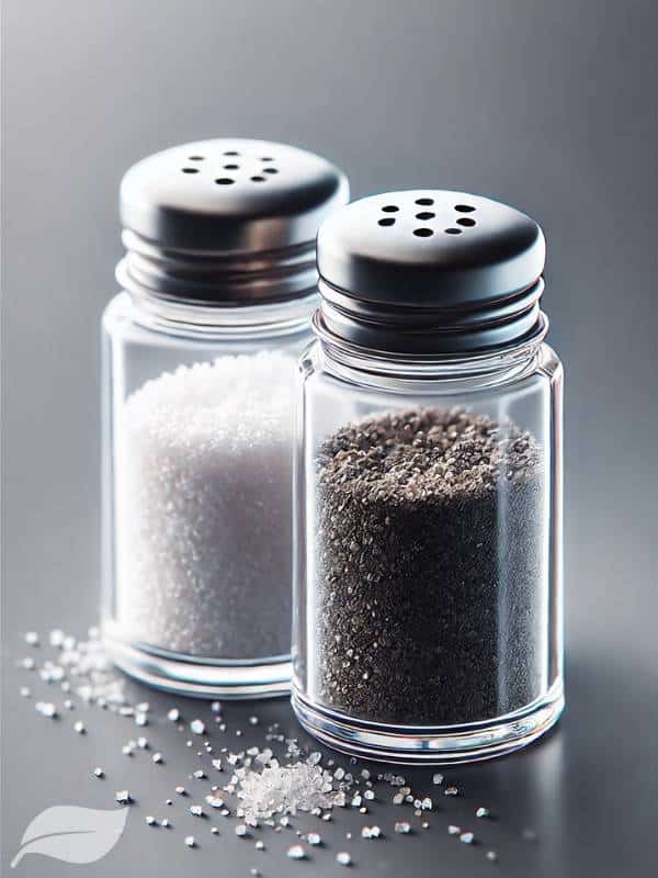 A detailed, close-up image of salt and pepper shakers