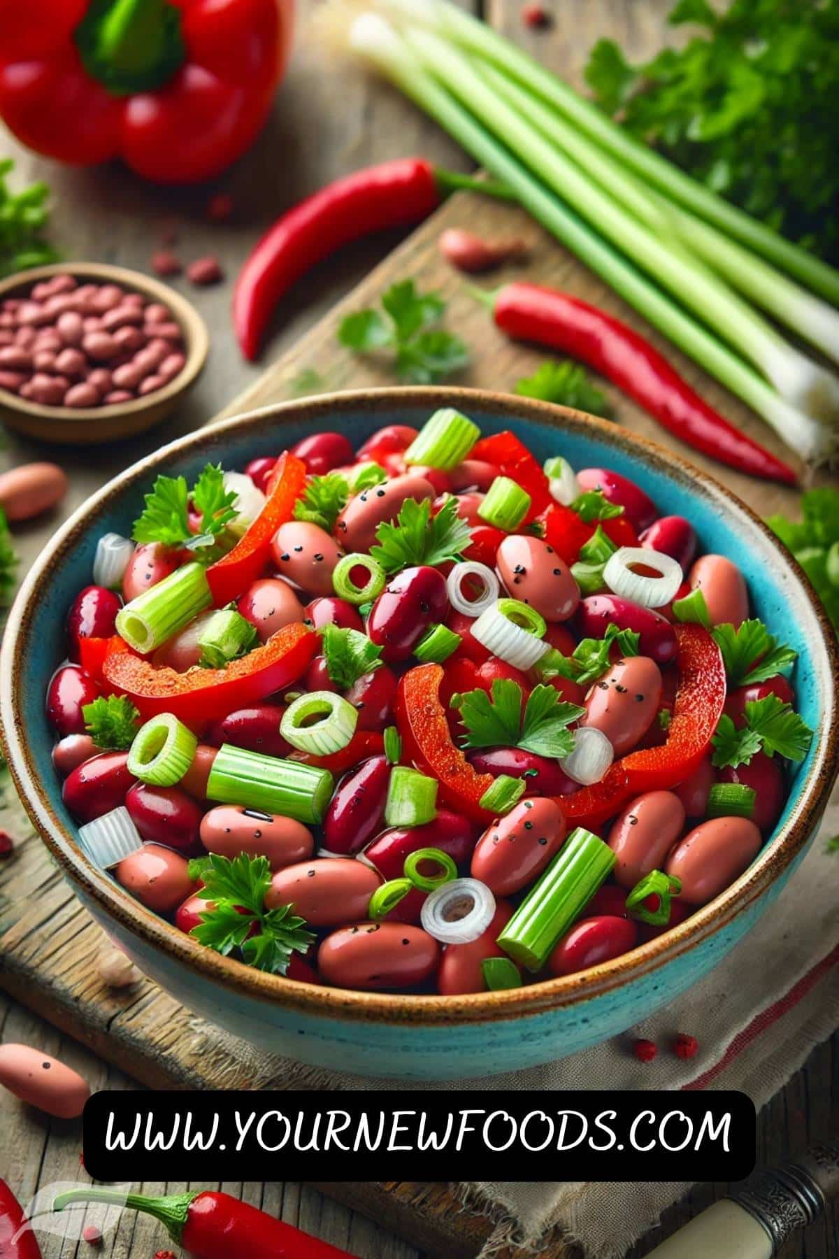 A vibrant red kidney bean salad in a bowl.