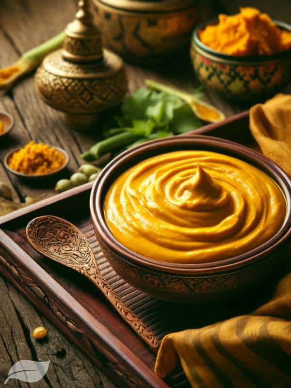 Thai Yellow Curry Paste in a beautiful traditional bowl.