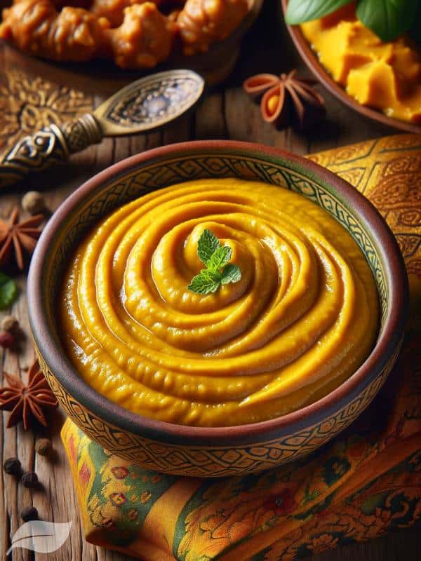 Thai Yellow Curry Paste in a beautifully decorated bowl.