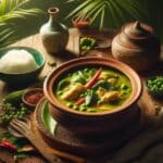 Thai green chicken curry, served in a traditional clay pot