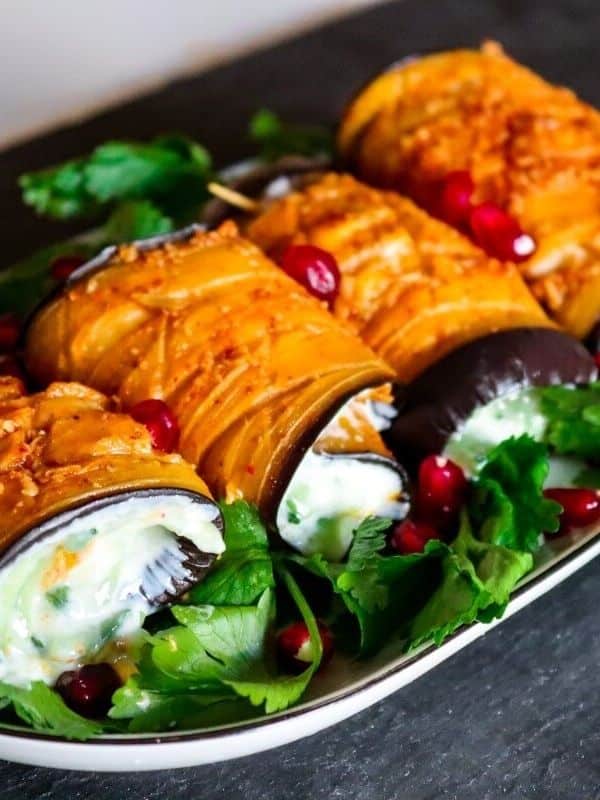 Vegan eggplant roll-ups with tzatziki recipe