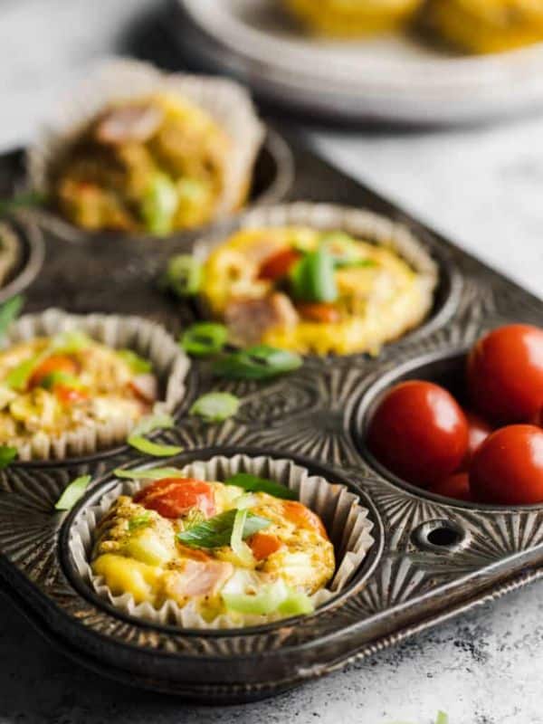 Canadian Bacon Egg Muffins with Tomatoes and Green Onion