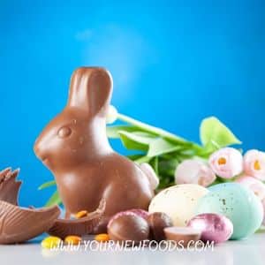 chocolate bunny with small chocolate eggs