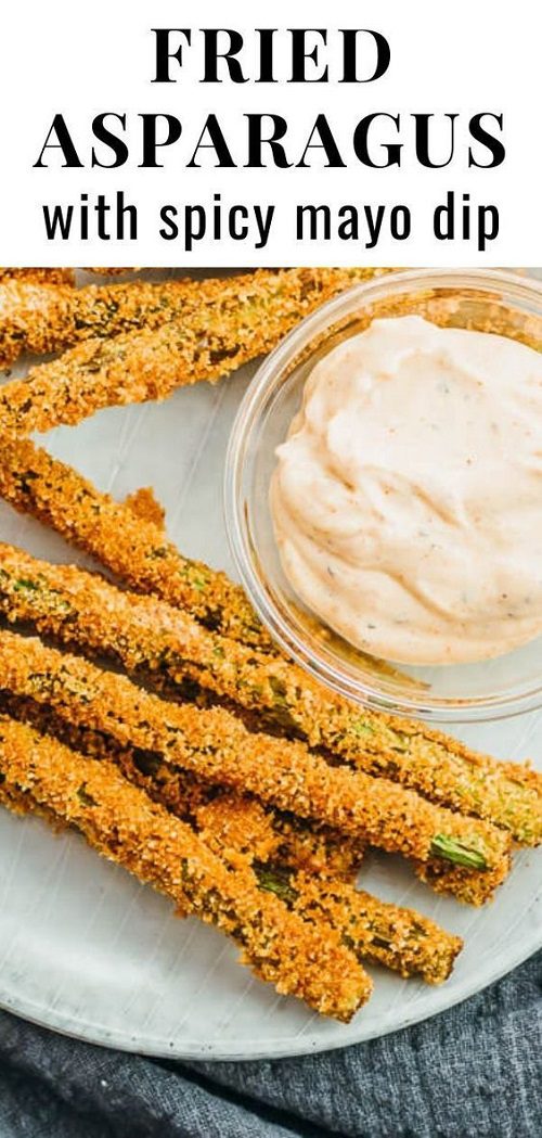 Fried Asparagus Spears With Spicy Mayo Dip