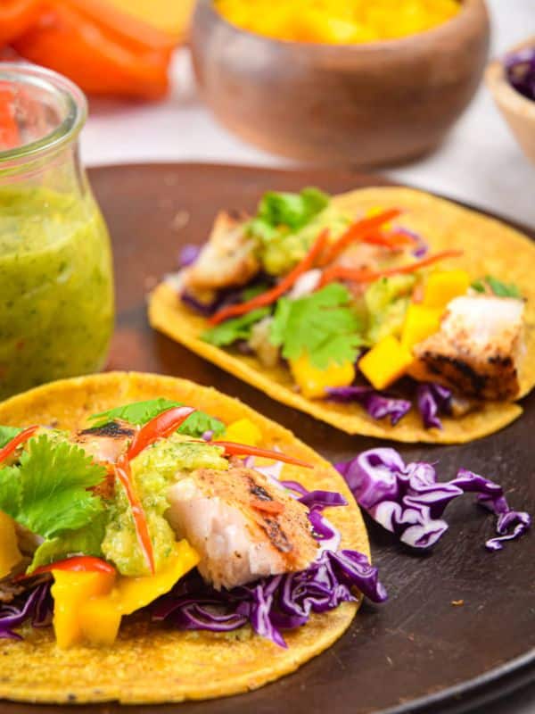 Mexican fish tacos Grilled Halibut Tacos with Salsa Verde