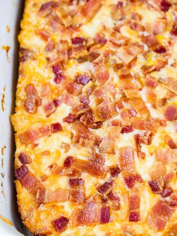Keto Breakfast Casserole with Bacon, Cauliflower, and Cheese