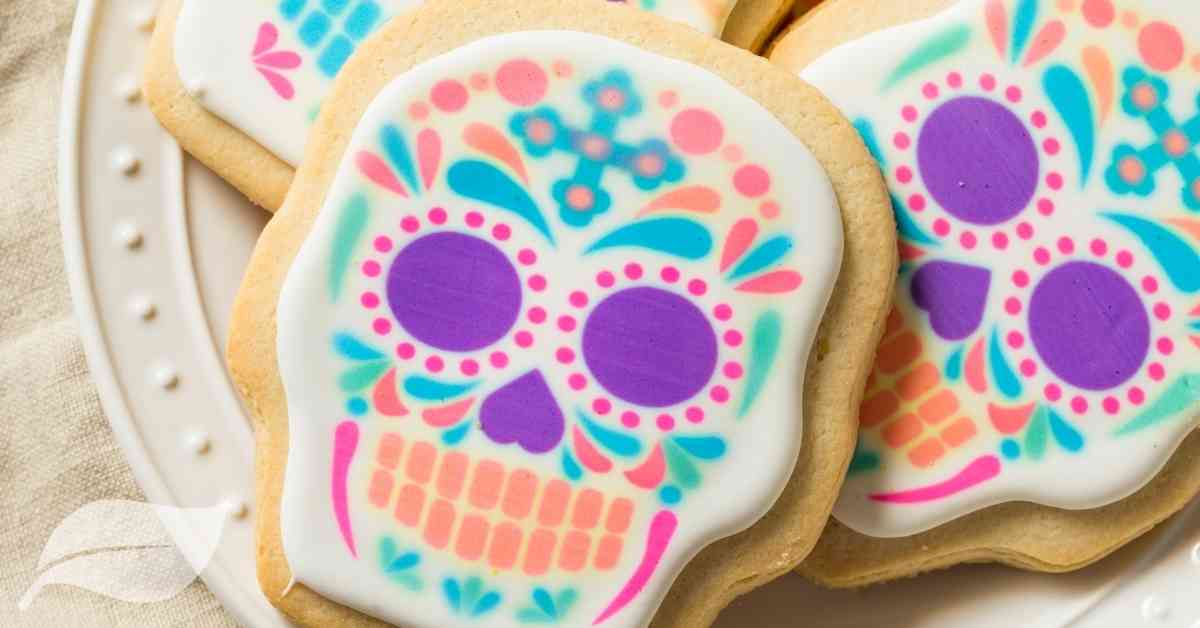 Mexican cookie with mexican day of the dead celebration sugar topiing