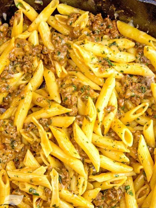 Cheesy Ground Beef Pasta Skillet Recipe