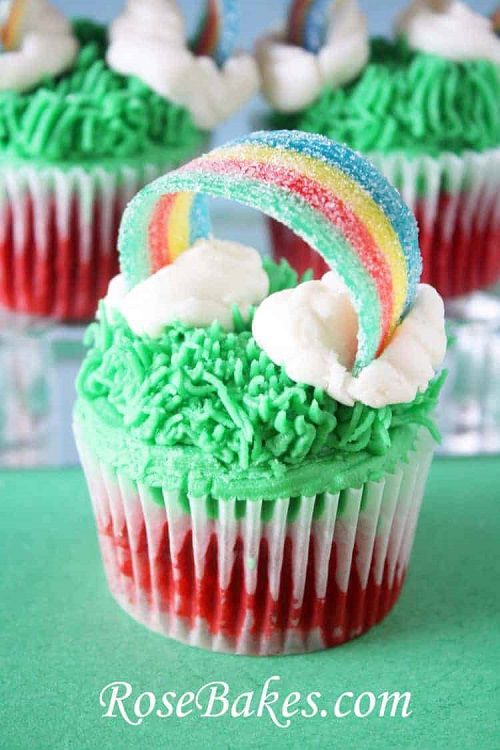 St. Patrick’s Day Cupcakes with Sour Power Rainbows