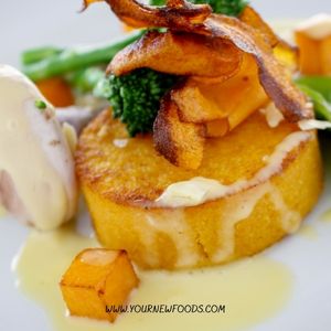 butternut squash disk with other vegetables on top
