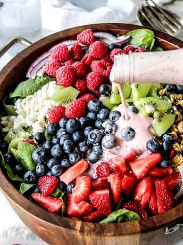 Berry Feta Spinach Salad with Creamy Strawberry Poppy Dressing