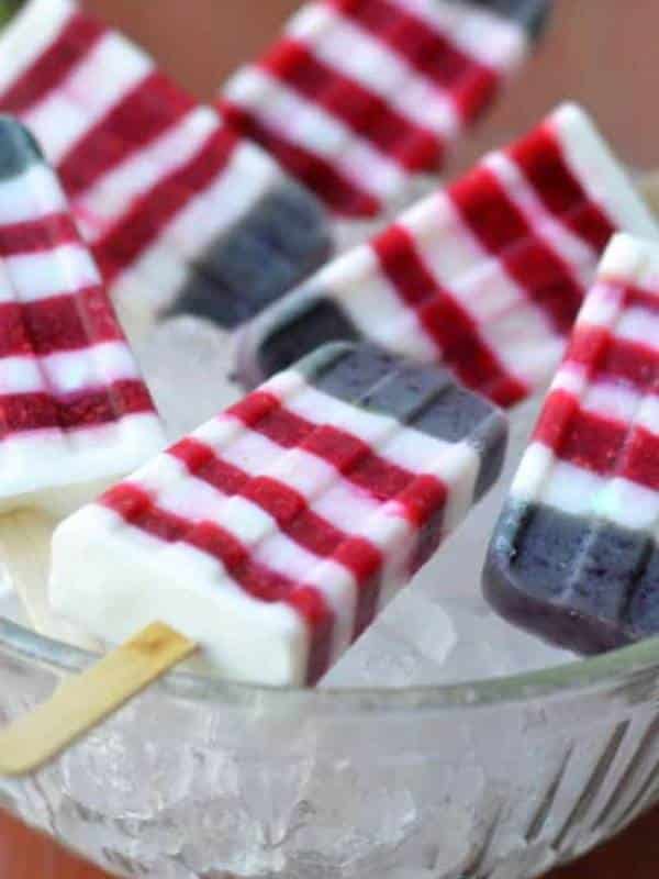 Healthy patriotic Red White and Blueberry Yogurt Popsicles