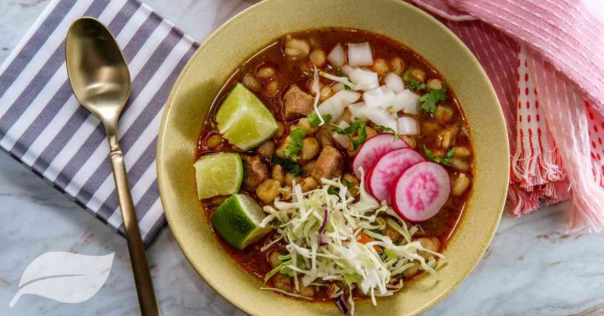 mexican soup with sliced vegetable