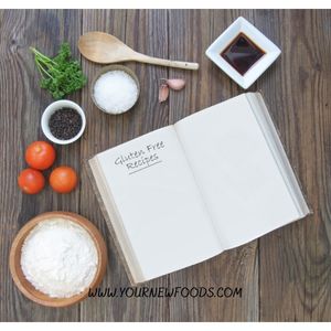 gluten free ingredients and a black note book