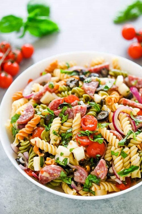 Italian Pasta Salad with basil and olives