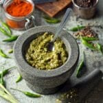 Thai Green Curry Paste in a pestle and mortar