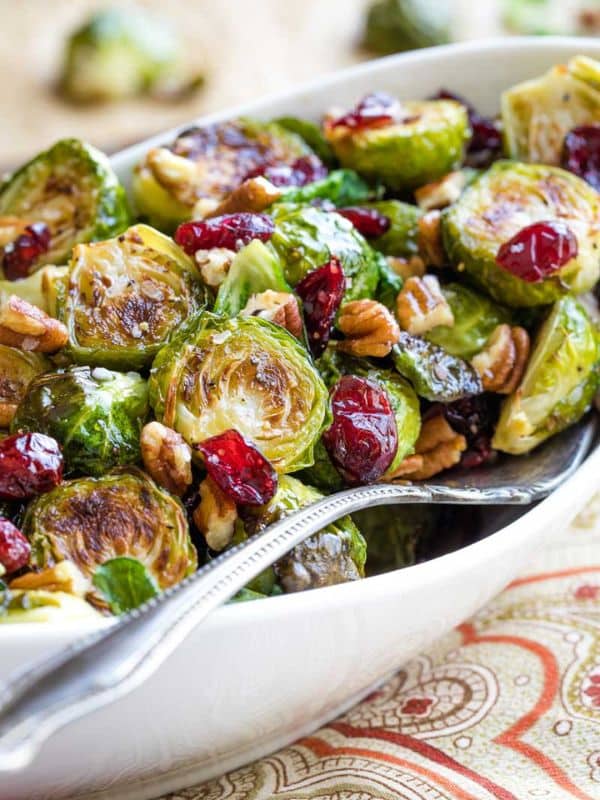 Roasted Brussel Sprouts with Cranberries, Pecans and Hot Honey