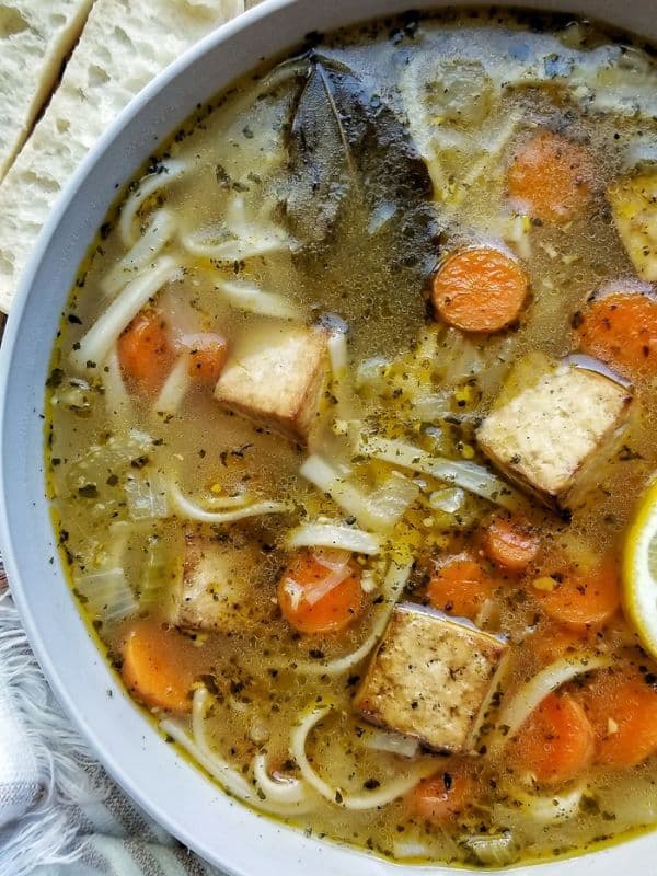 Vegan Chicken Noodle Soup with Tofu
