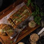 vegan meatloaf on a wooden chopping board