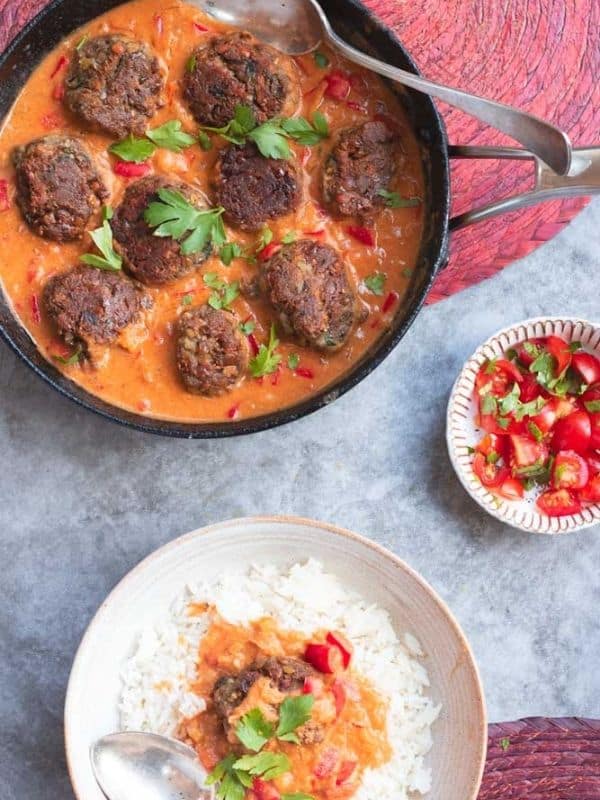 Lentil Koftas with Tomato Curry Coconut Sauce