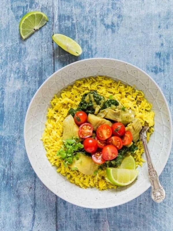 Sri Lankan Fish Curry With Yellow Rice And Tomato Salsa