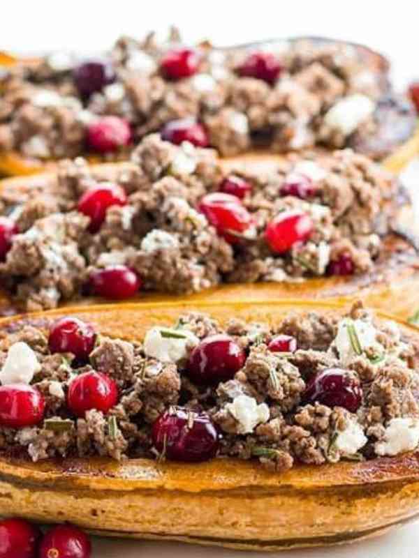 Stuffed Delicata Squash with Beef & Cranberries (Low Carb, Gluten-free)