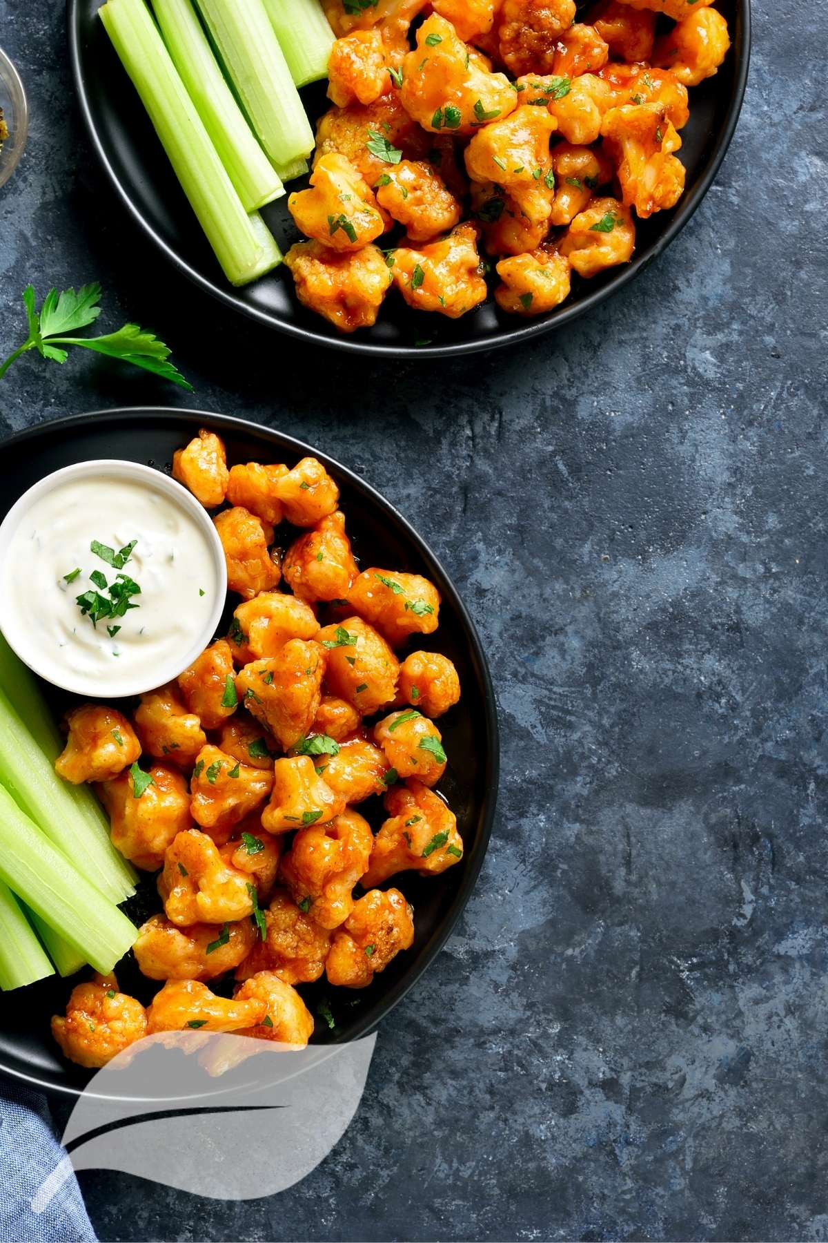 Vegetarian Keto and Low-Carb breaded cauliflower and celery with a yoghurt dip