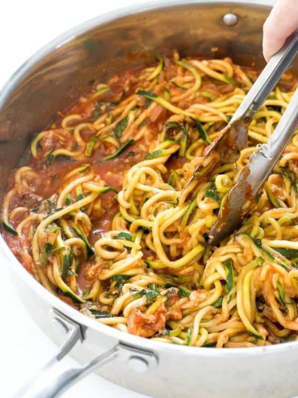 Vegetarian Keto Dinners Zucchini Pasta with Tomato Sauce
