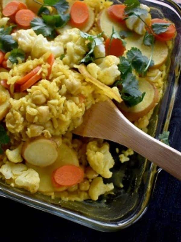 Chickpea Rice Casserole with Curried Vegetables