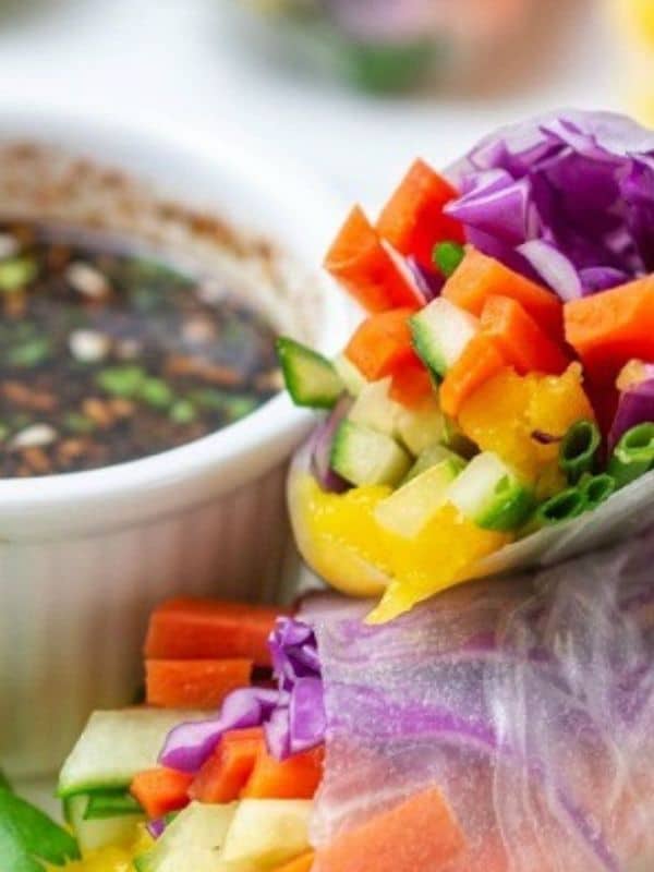 Rainbow Spring Rolls with Sweet and Spicy Dipping Sauce