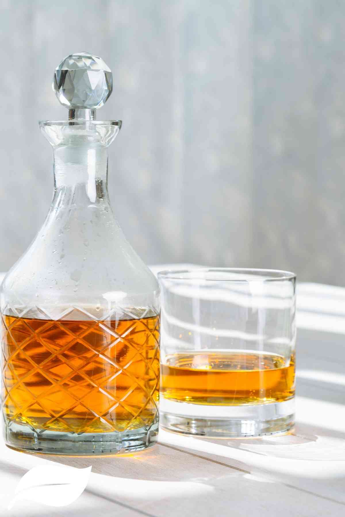 Whisky Decanter and low ball glass both with whisky in