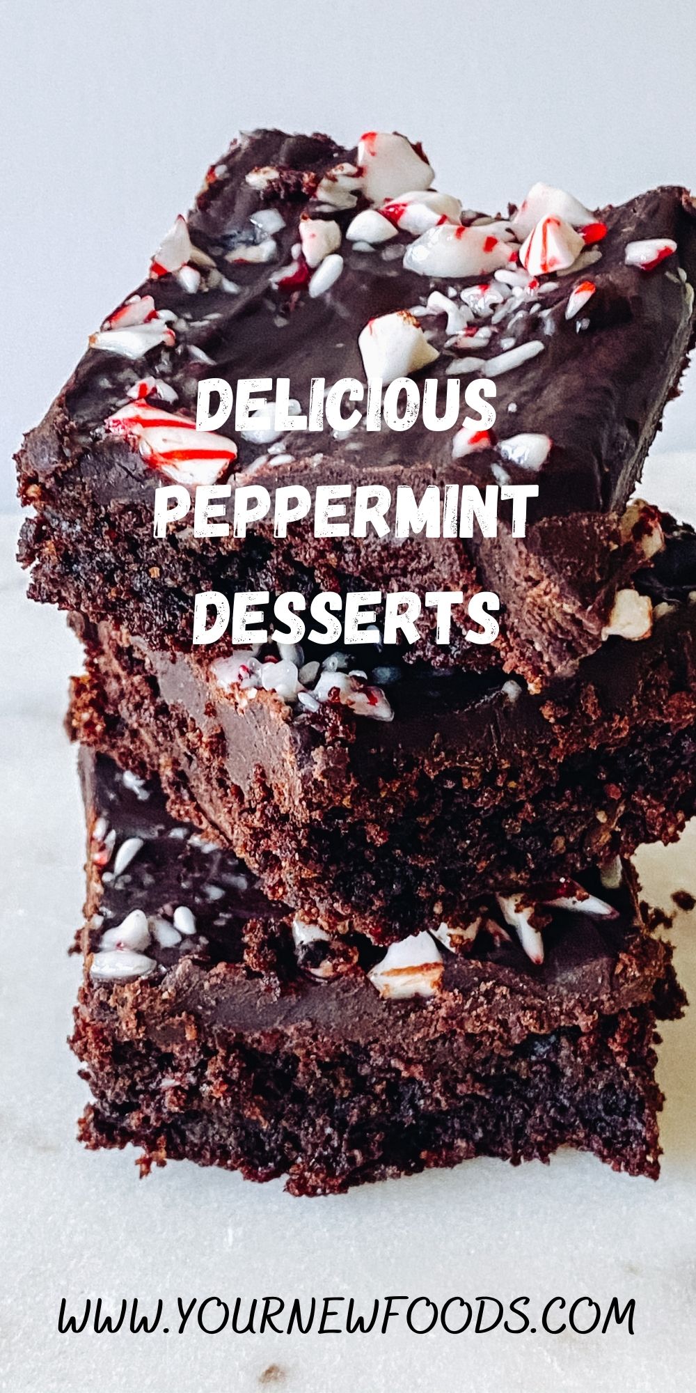 three peppermint brownies staked on top of each other