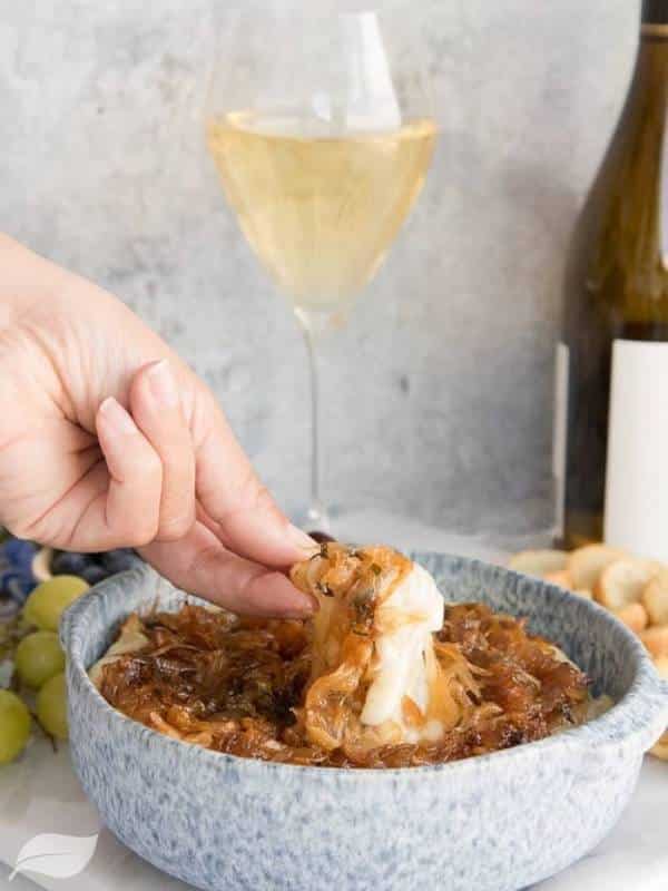 Baked Brie Topped with Caramelized Onions