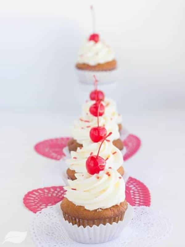 Cherry Cupcakes with White Chocolate Frosting