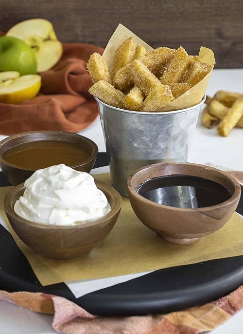 Cinnamon Spice Apple Pie Fries (With 3 Dipping Sauces!)