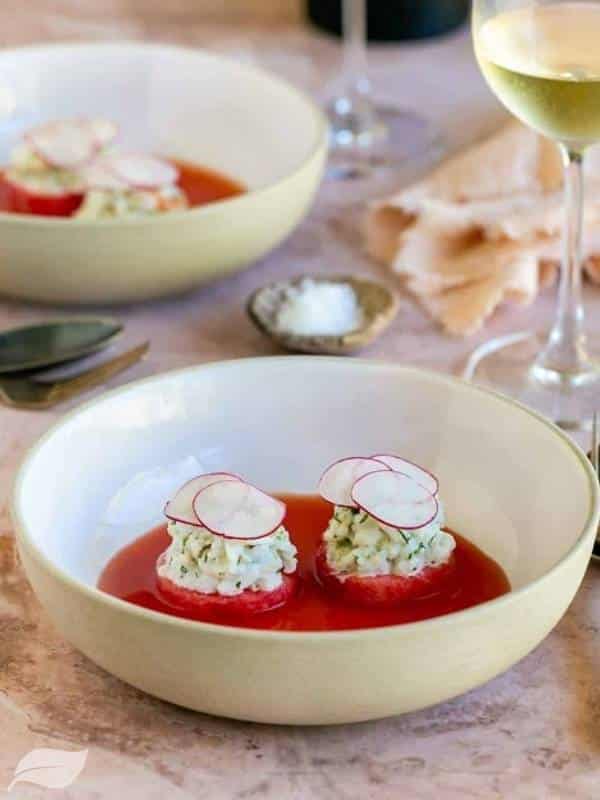 Crab and Lime Salad with Watermelon Gazpacho