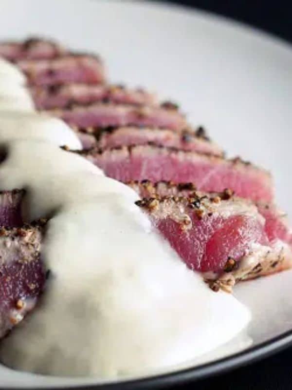 Pepper Crusted Tuna Steak with Wasabi Cream Sauce