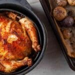 roasted whole chicken in an air fryer basket