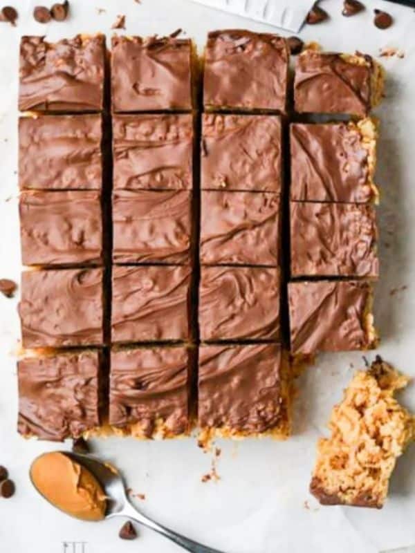 Peanut Butter Rice Krispies Treats {with Chocolate}