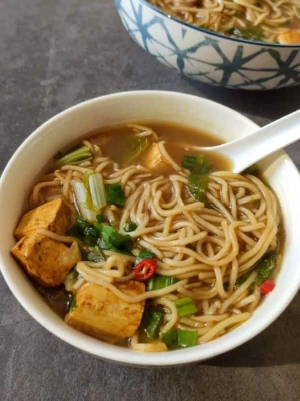 Vegan tofu noodle soup