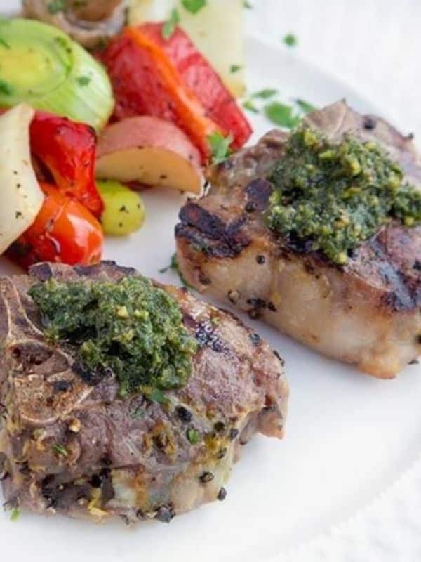 Marinated Grilled Lamb Chops with a Mint Pesto