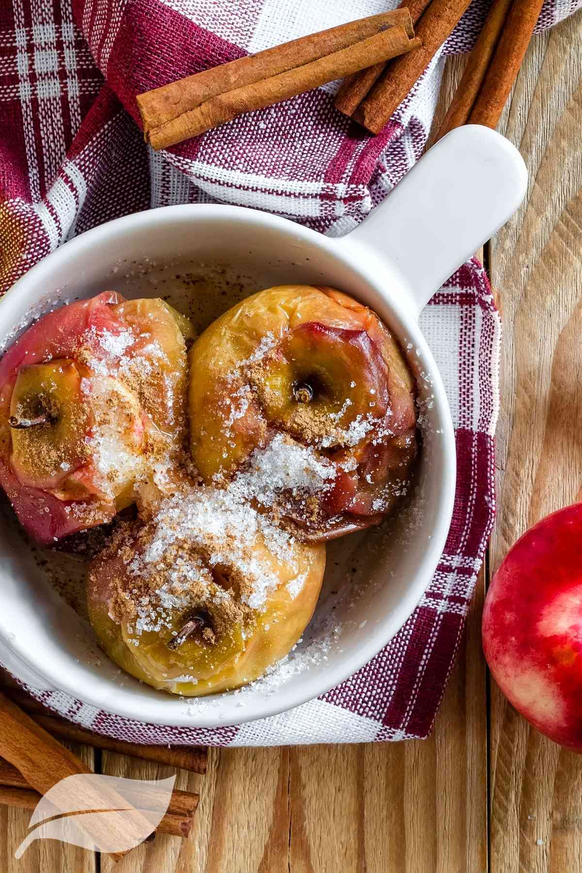 Air fryer apples in a white bowl