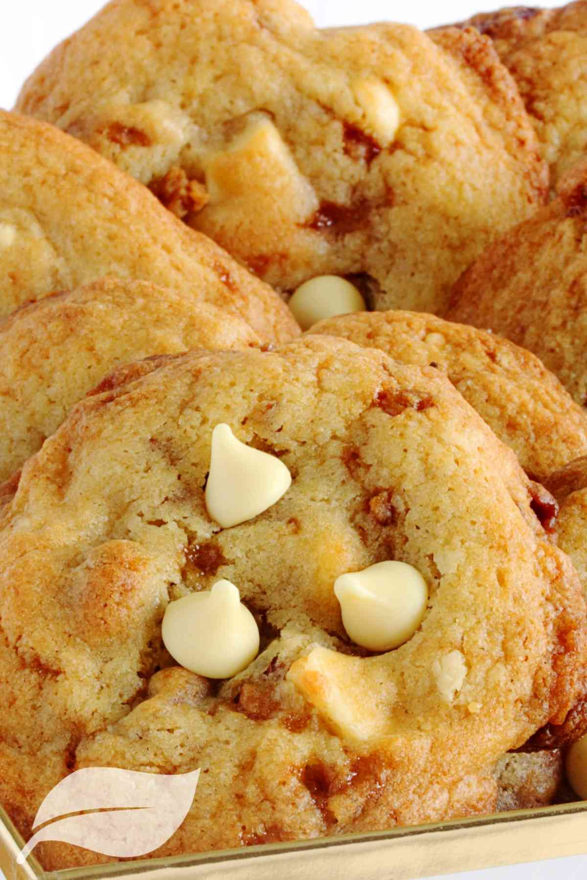 toffee cookies with white chocolate drops on top