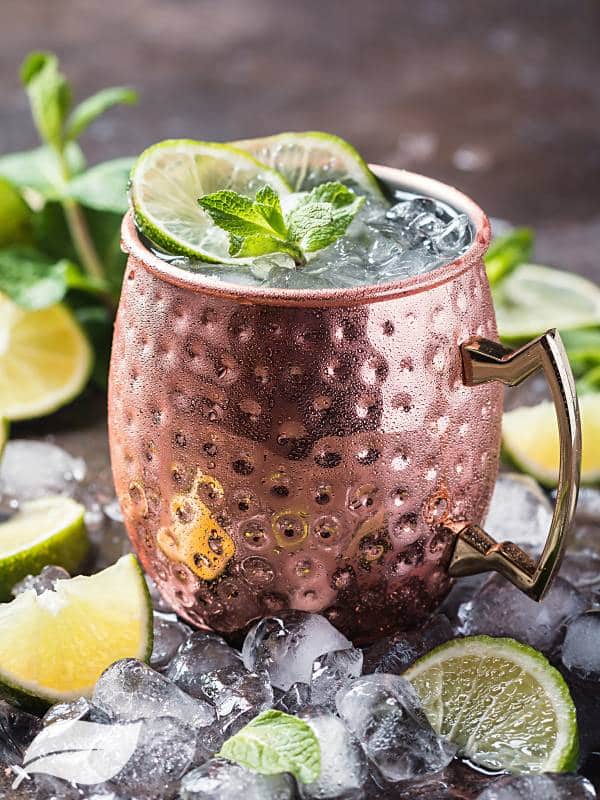 Classic Moscow Mule on a table surrounded by ice
