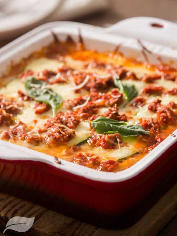 Lasagna in a casserole dish