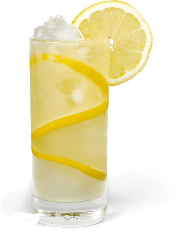 botanical lemon cocktail in a tall glass with ice