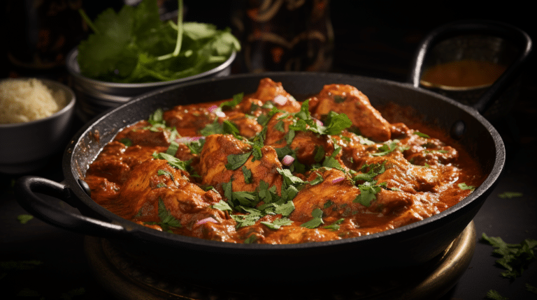 Fresh coriander leaves sprinkled over the Chicken Tikka Masala, enhancing its visual appeal.