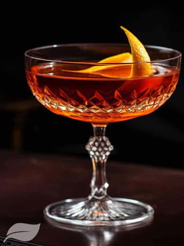 Hanky panky cocktail with slices of orange rind